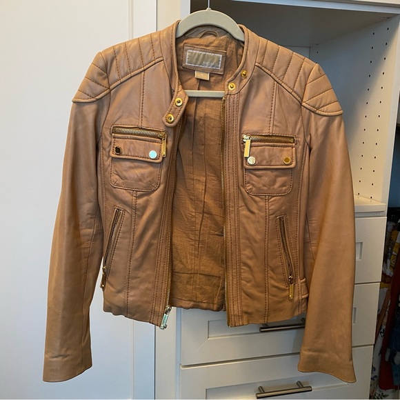 Michael Kors Zip-Front Leather Biker Jacket - Picture 2 of 7